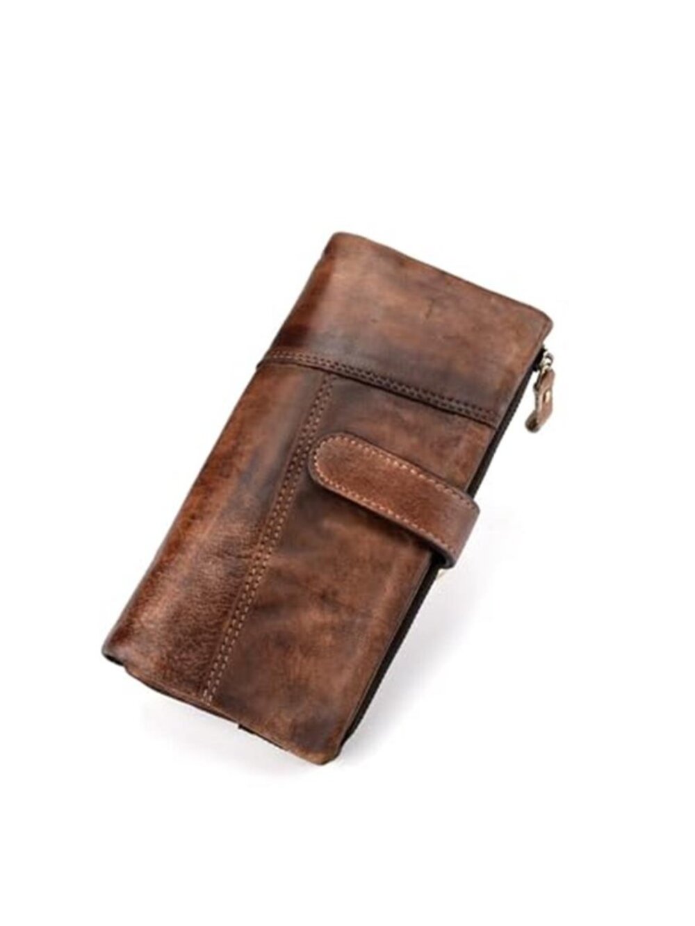 Genuine Leather Long Wallet Women Vintage Checkbook RFID Brown Coffee Clutch